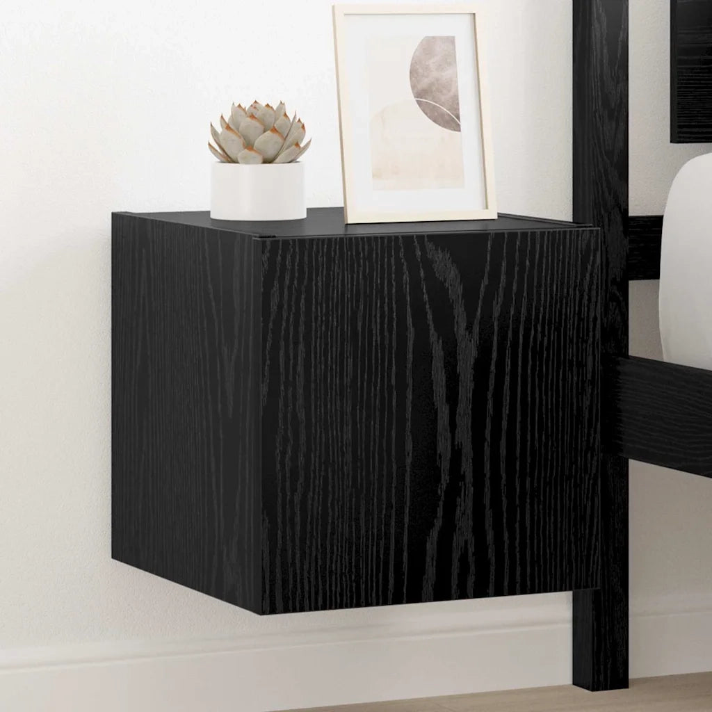 Mobile TV da parete con LED Rovere Nero 30,5 x 35 x 30 cm