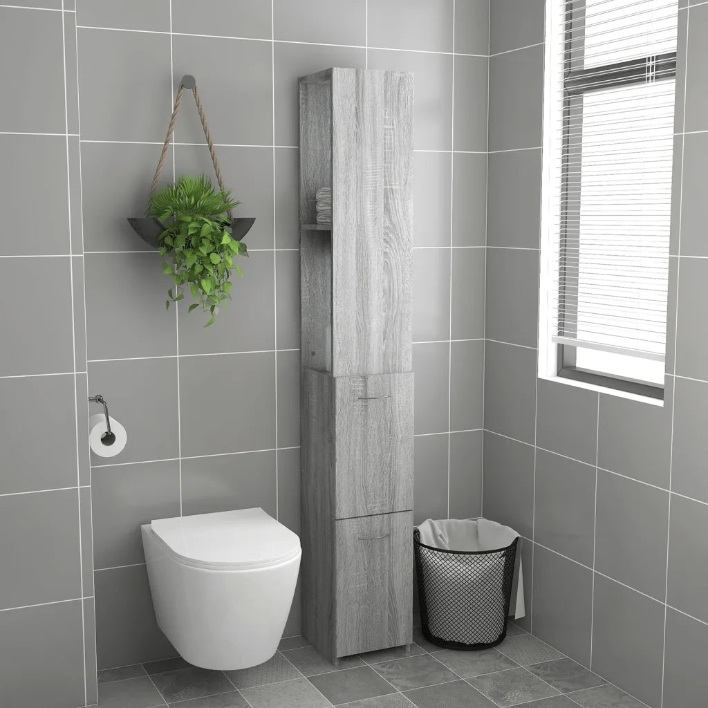 Armadietto Bagno Grigio Sonoma 25x25x170cm Legno Ingegnerizzato