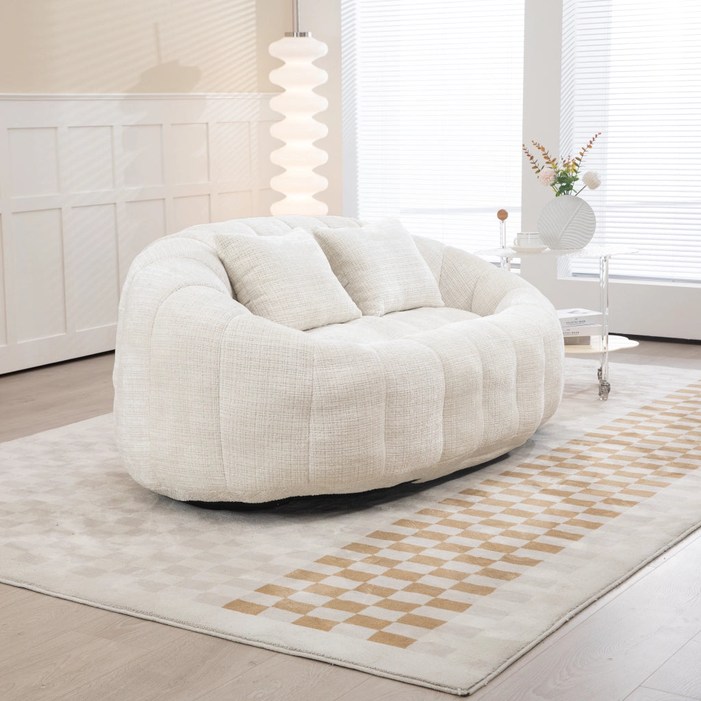 OKWISH Poltrona Pouf con Schienale Alto e Braccioli, Seduta da Pavimento in Schiuma Memory, Ciniglia Beige