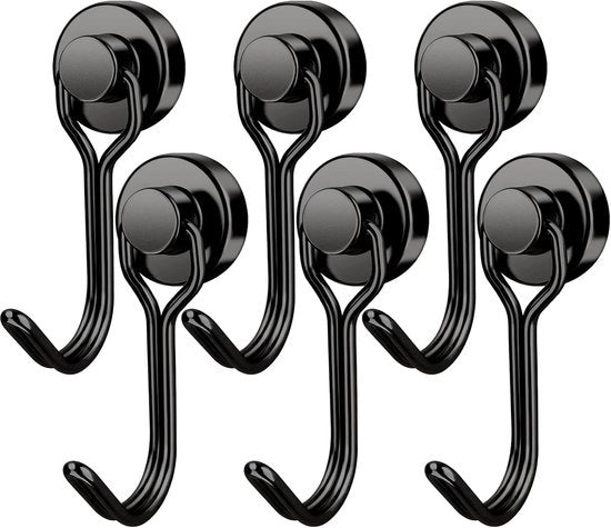 Hanger magnetici, 30 lbs+ forti hanger magnetici per barche, hanger magnetici robusti per frigorifero, cucina, barbecue, garage, accessori di barca, 6-pack (nero)