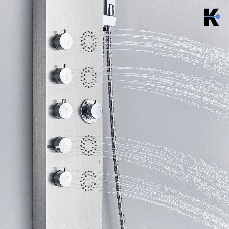 BERND | Pannello doccia premium a pioggia in acciaio inox | Sistema doccia massaggiante in argento spazzolato | Rubinetto miscelatore sistema