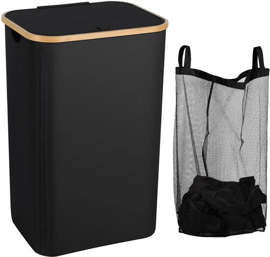 Asciugatrice a rulli con coperchio in bambù naturale, 100L, colore nero