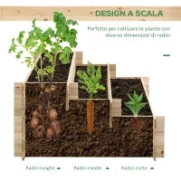 Fioriera in Legno di Abete a 3 Livelli, Cassetta per Orto Rialzato da Esterno, 120x100x54cm
