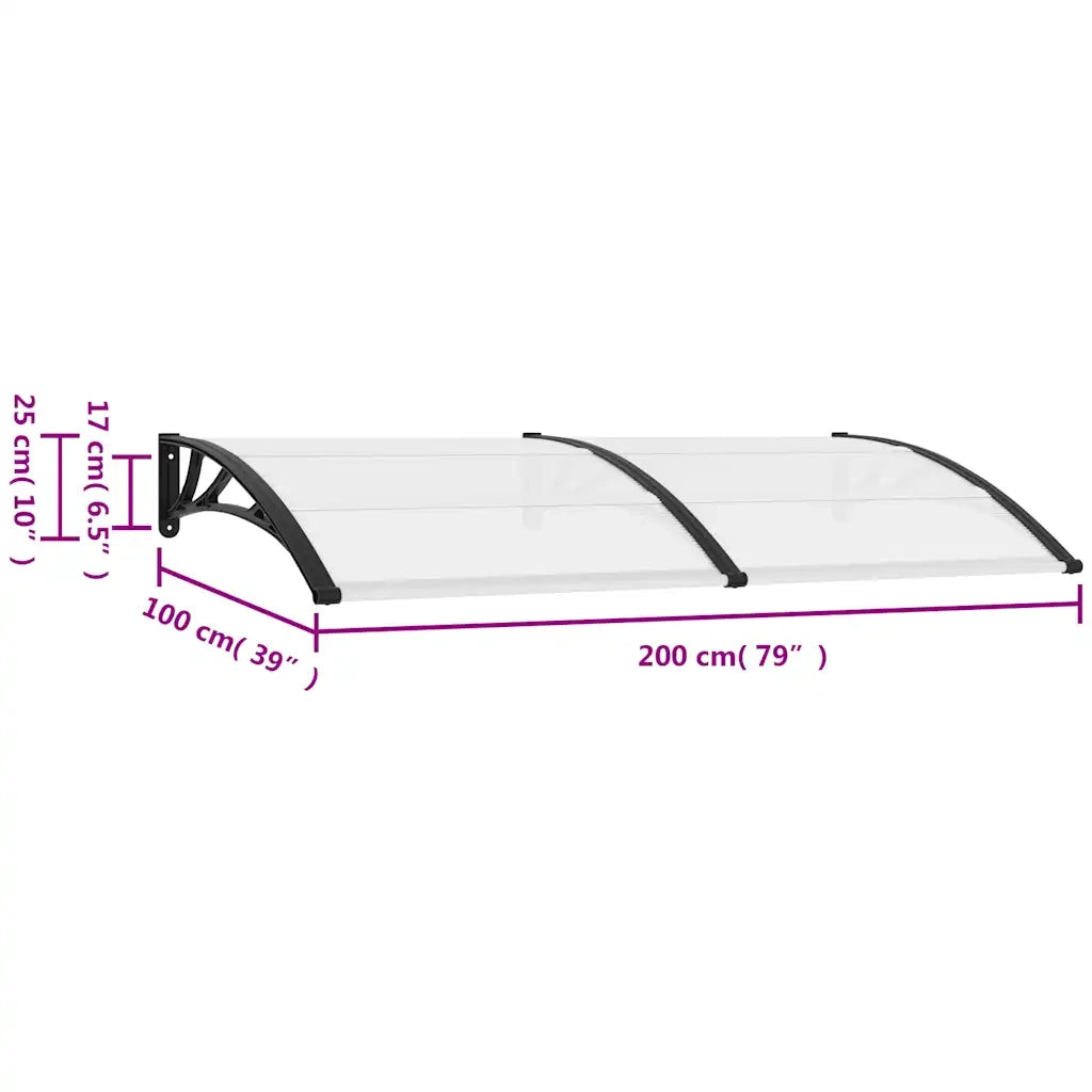 Pensilina per Porta Nera 200x100 cm in PC CFW6187684