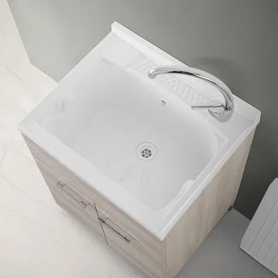 Mobile lavatoio 60x50 cm 2 ante rovere grigio con vasca in resina