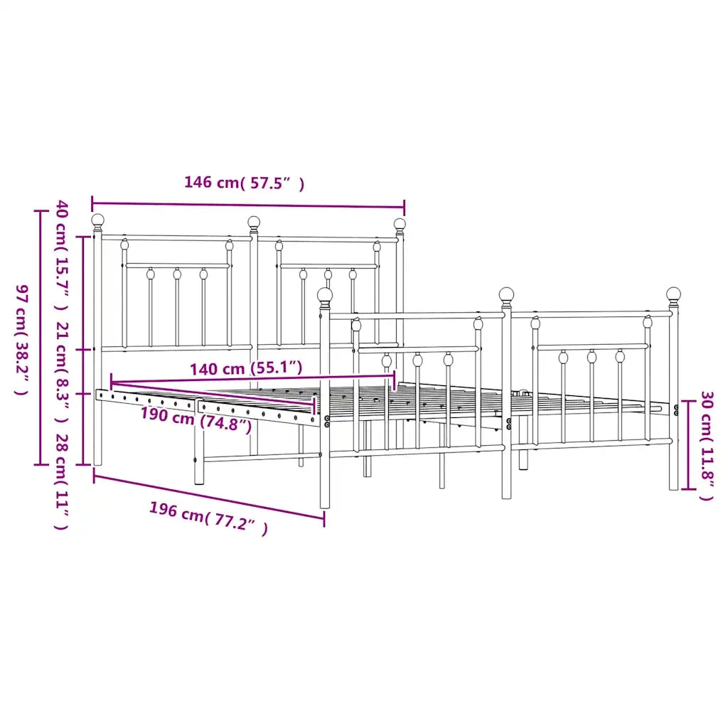 Giroletto con Testiera e Pediera Metallo Nero 140x190 cm 353555
