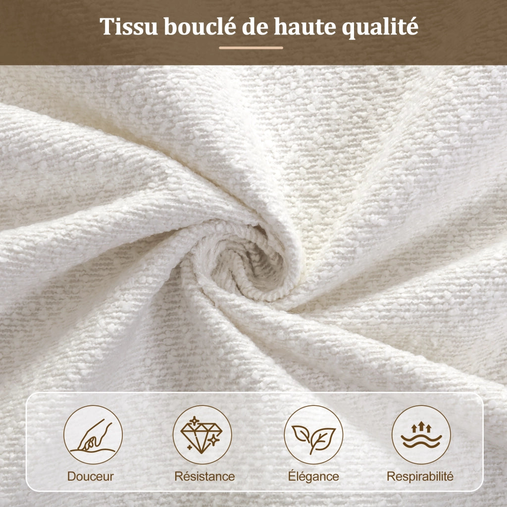 Letto singolo imbottito 90x200 cm con rete; in bouclé bianco; con testiera e gambe in legno massello