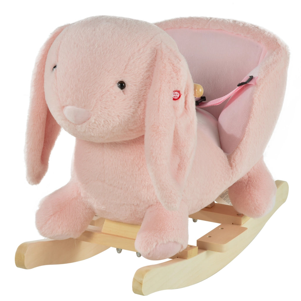 EasyComfort Cavallo a Dondolo a Forma di Coniglio con Suoni, Cavalluccio a Dondolo per Bambini 18-36 Mesi Interattivo, Rosa, 60x33x50cm