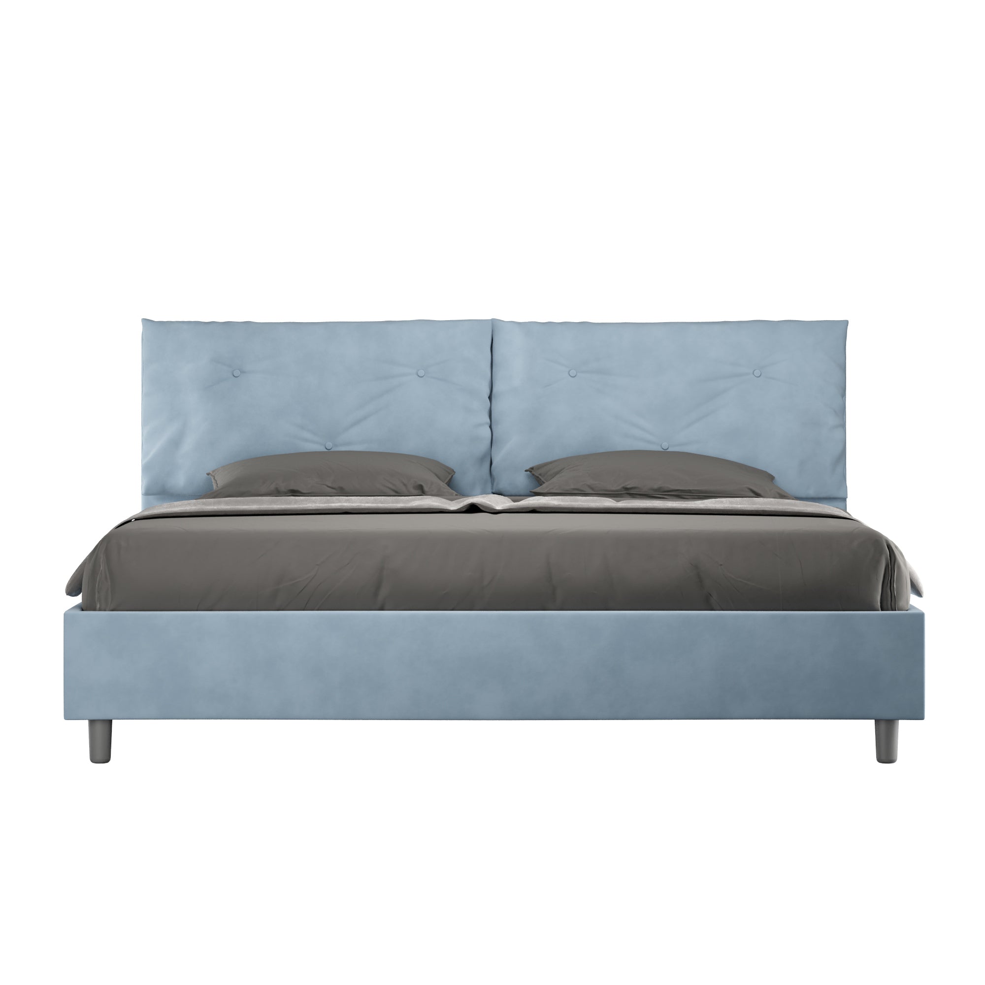 Letto Matrimoniale King Size 200x210 cm con Rete Imbottito in Microfibra Appia Large Azzurro