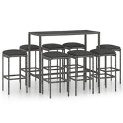 Set da Bar da Giardino 9 pz | Set Salotto da Giardino con Cuscini in Polyrattan Grigio