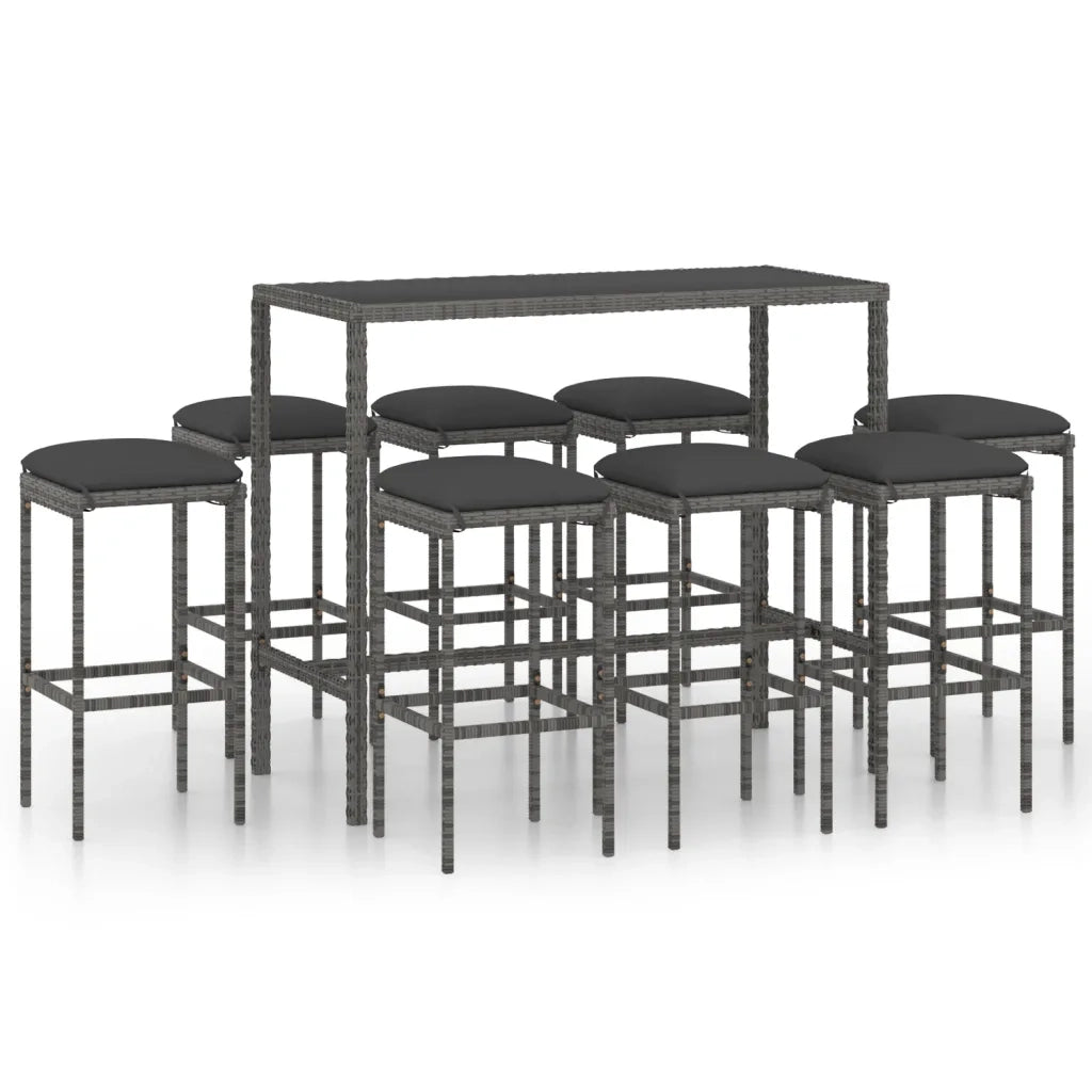 Set da Bar da Giardino 9 pz | Set Salotto da Giardino con Cuscini in Polyrattan Grigio