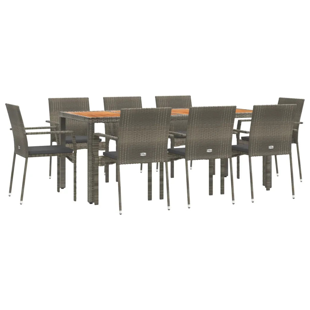 Set da Pranzo da Giardino 9 pz con Cuscini in Polyrattan Grigio 3184998