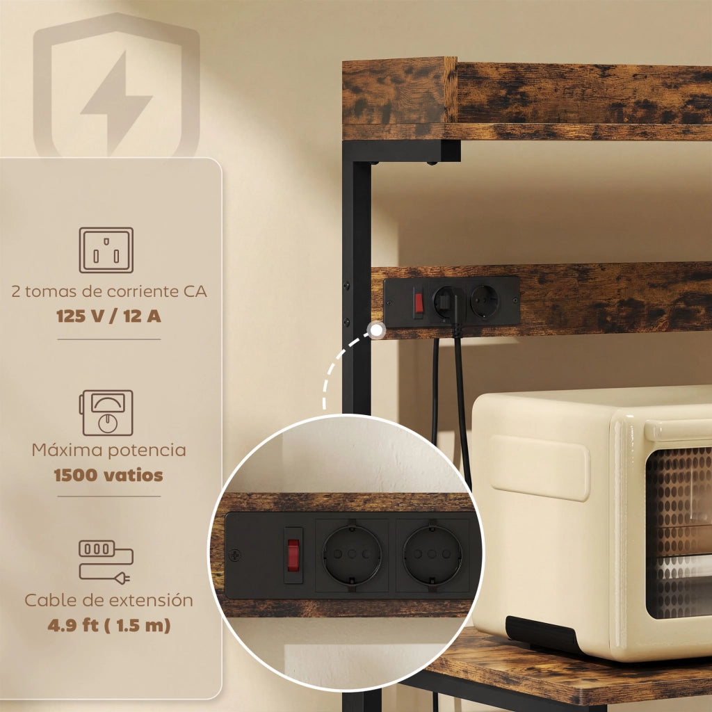 Scaffale Cucina con Prese Elettriche ¨C Xylo ¨C Legno Marrone Rustico 60x42x137 cm