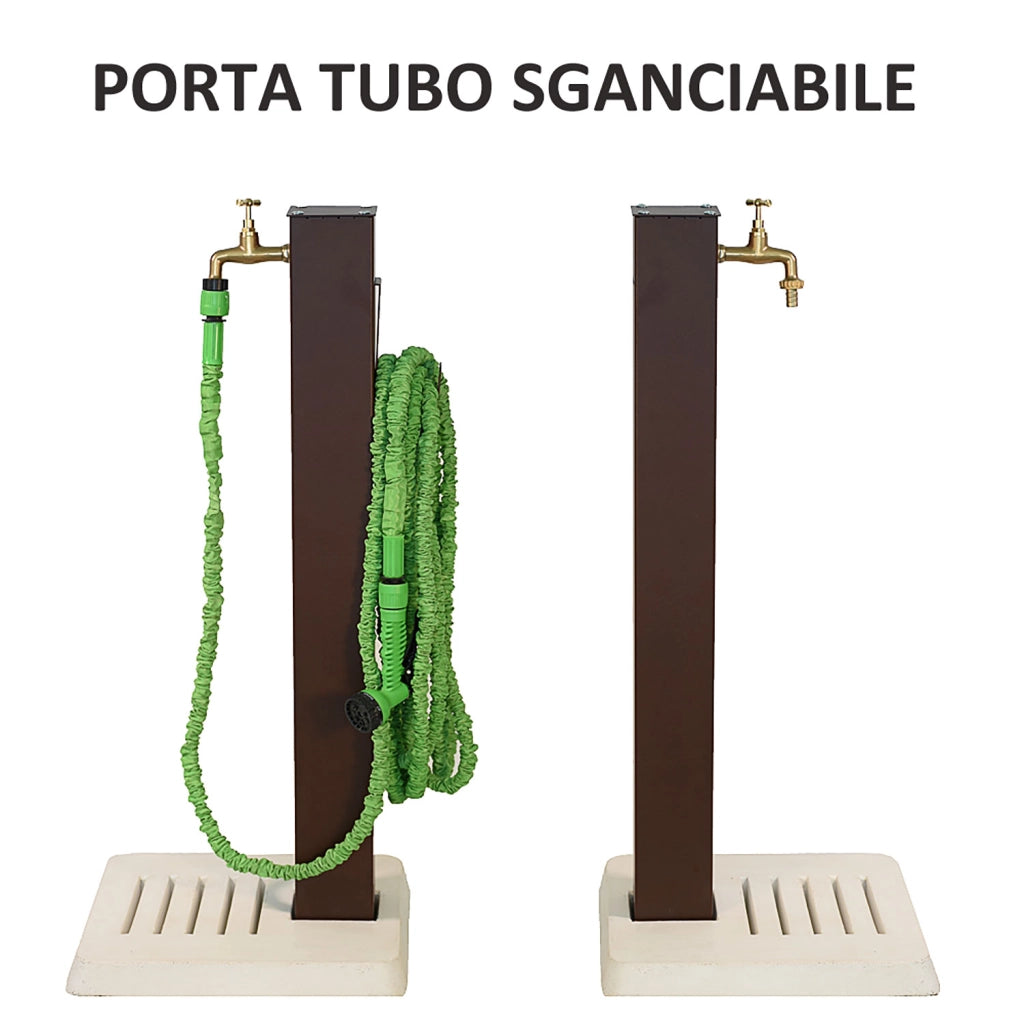 Fontana Decorativa da Esterno con Base in Cemento e Rubinetto in Ottone 45x45x97cm Effetto Corten