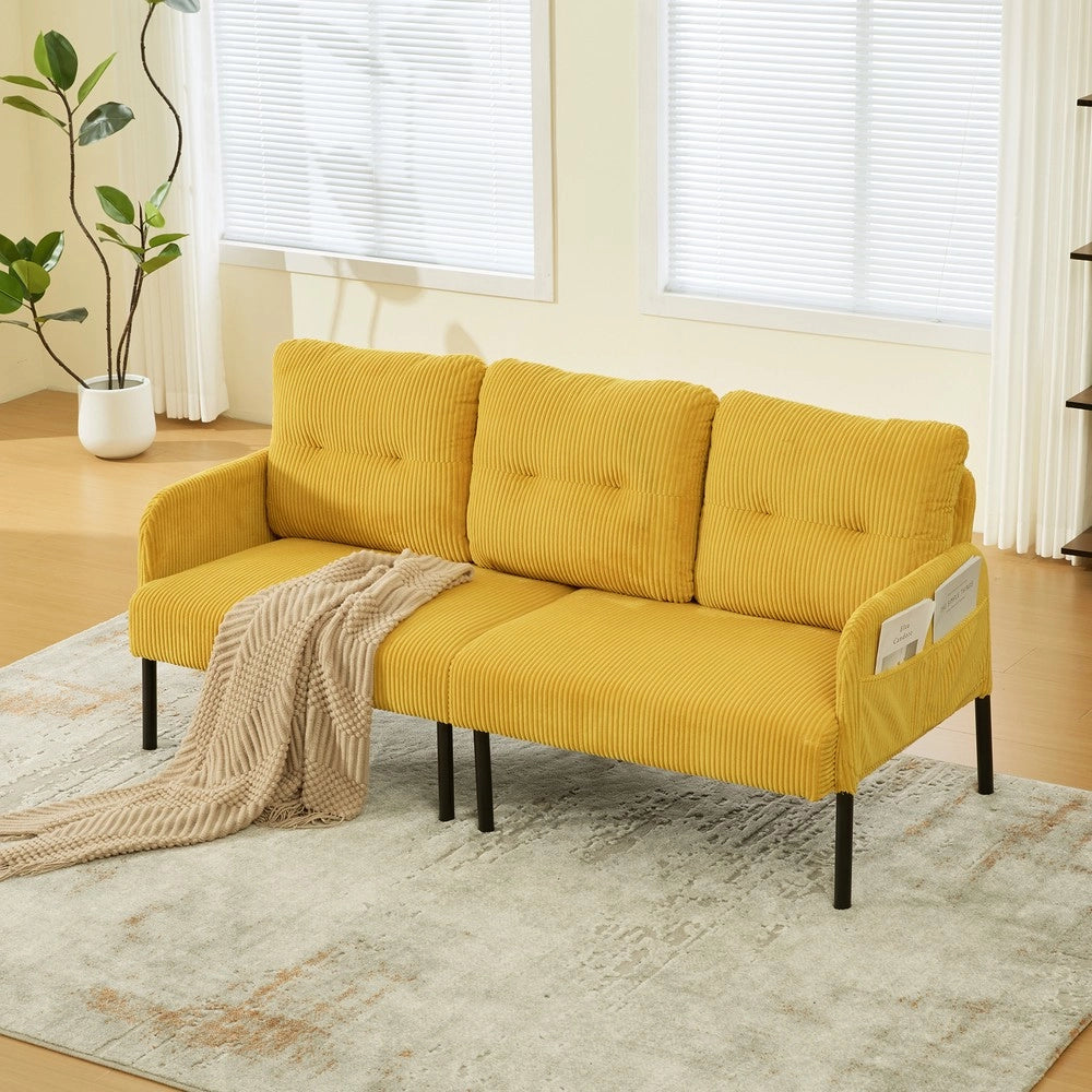 Divano 3 posti imbottito ¨C Minimal ¨C gambe in metallo, con tasche laterali, 210x90x85cm