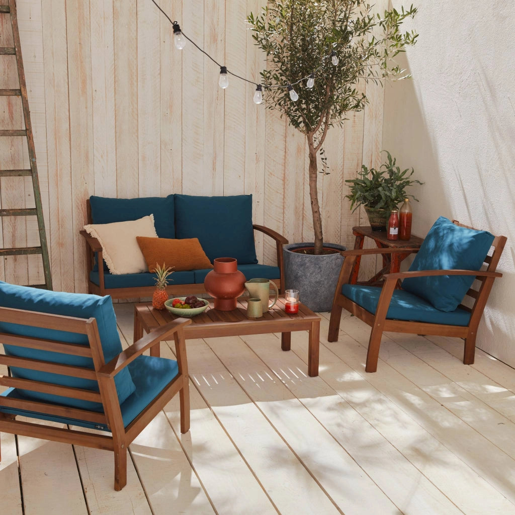 Salotto da giardino in legno, 4 posti, marrone naturale
