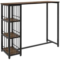 Tavolo da bar, Tavolo alto, Tavolo da Cucina, Design Industriale, 3 Ripiani, 120 x 40 x 105 cm, Nero e Marrone