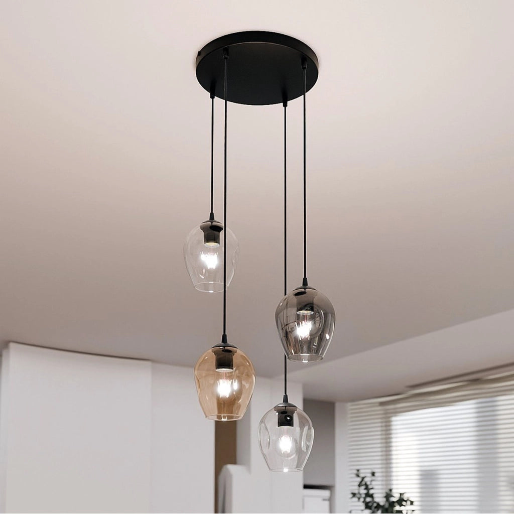 Lampada a sospensione ISTAR in acciaio nero e vetro mix