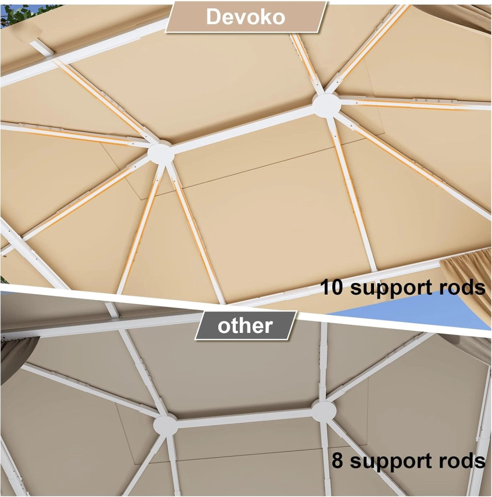 Gazebo 3x4 Impermeabile, Gazebos Giardino Invernale Resistente ai Raggi UV, Gazebos per Feste Stabile Gazebo Esterno Resistente con Struttura in Metallo, Beige
