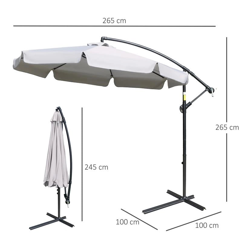 OMBRELLONE DA GIARDINO A BRACCIO CON APERTURA A MANOVELLA IN METALLO E POLIESTERE Ø 2.7X2.7 M GRIGIO CHIARO