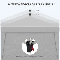 Gazebo 3x3 m Pieghevole ad Altezza Regolabile con Finestrelle, in Acciaio e Tessuto Oxford Grigio Chiaro