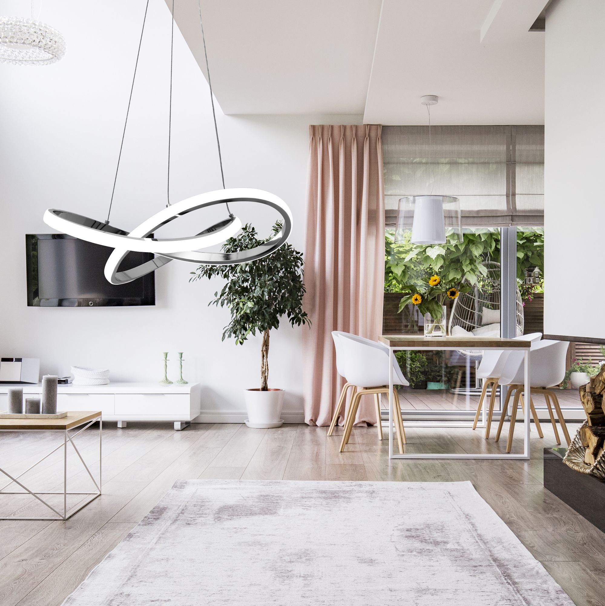 Lampada Da Soffitto Pensile Ring Moderno Led+telecomando App389-cp Bianco