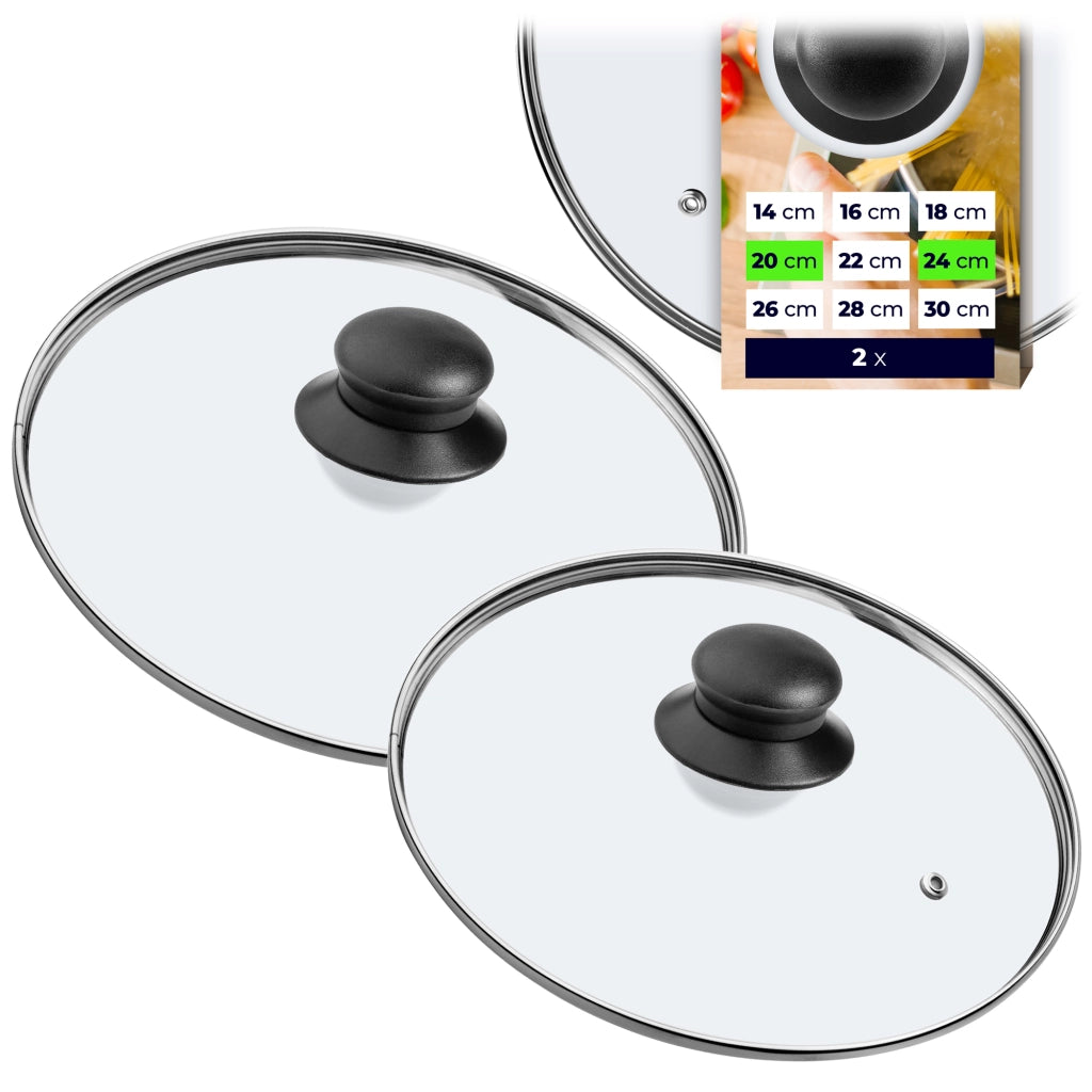 Set di coperchi in vetro KADAX da 20+24 cm, resistenti al calore, per pentole e padelle.