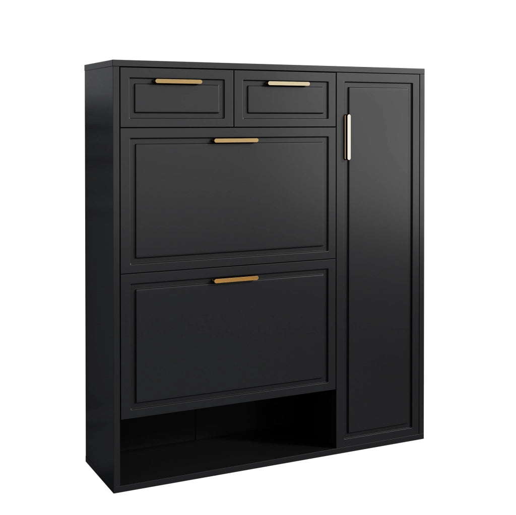 Scarpiera moderna con ripiani regolabili e 2 cassetti; 95 x 24 x 107 cm; nero