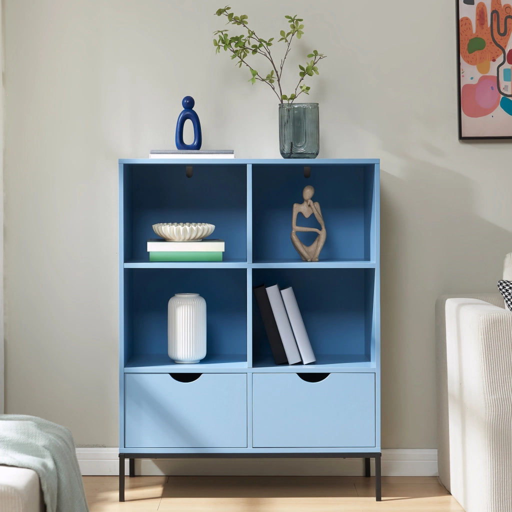 Libreria Colwyn a 4 Ripiani e 2 Cassetti Scaffale da Terra 105 x 80 x 40 cm - Blu [en.casa]