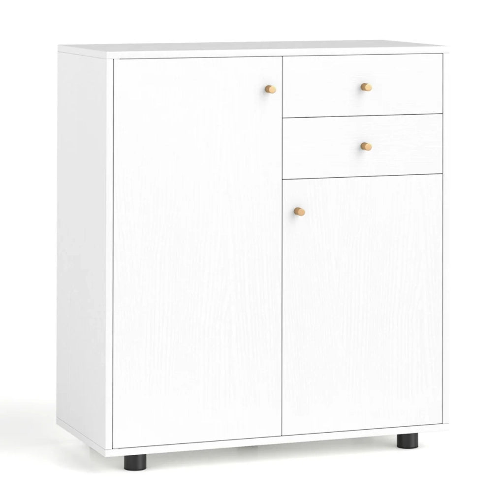 Mobile bar in legno bianco con 3 ripiani regolabili e 2 cassetti per cucina moderna 20_0019136