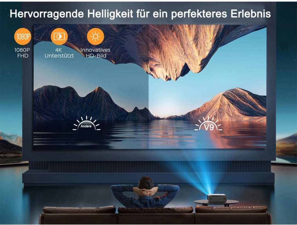 Proiettore YABER Home Cinema, 1080P Full HD compatibile 4K, Autofocus e Correzione Keystone, WiFi 6 Bluetooth Portatile Esterni Schermo 300 Pollici, per Smartphone/Fire TV Stick/PS5