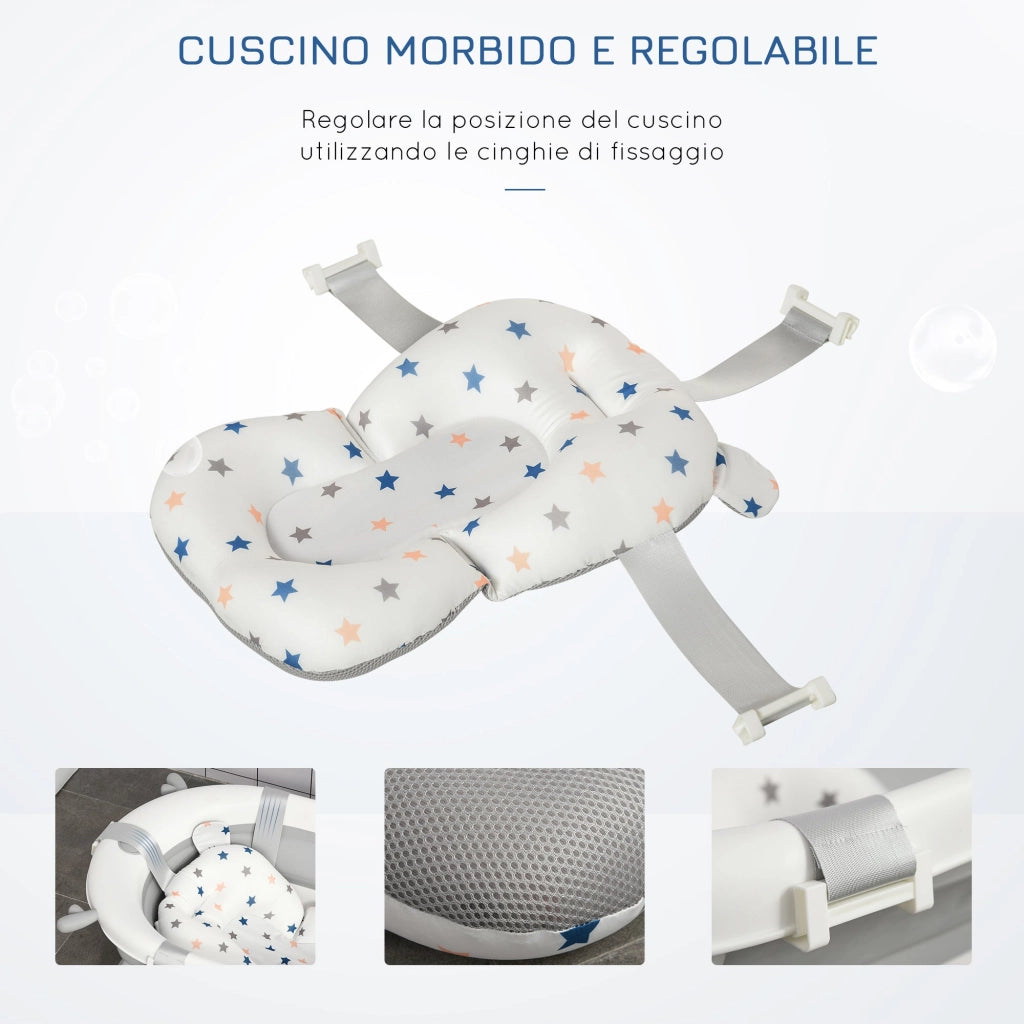 Vaschetta Bagnetto Pieghevole per Bambini 81,5x50,5x23,5 cm 0-3 Anni Grigio Bianco