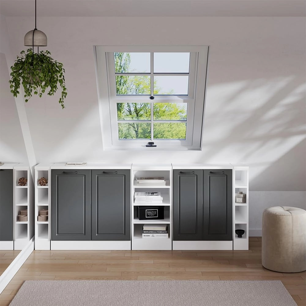 Set di mobili sottotetto Rion, Antracite casa di campagna, 210 cm Set di 5 carcasse armadio profondità 60 cm, adatto per il salvaspazio sotto tetti spioventi