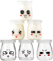 Vasetti di Yogurto in Vetro da 200 ml - Vasetti per Dessert in Vetro - Vasetti in Vetro con Coperchio Riciclabili - Caratteristico Disegno a Cartone - Ideali per Snack