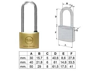 LUCCHETTO OTTONE AD ARCO LUNGO 113- - mm.30 (1130030) - 3 pezzi YALE