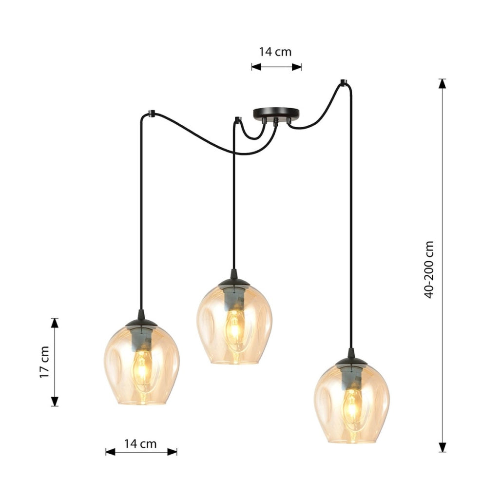 Lampada a sospensione Level con diffusori in vetro ambra e metallo nero