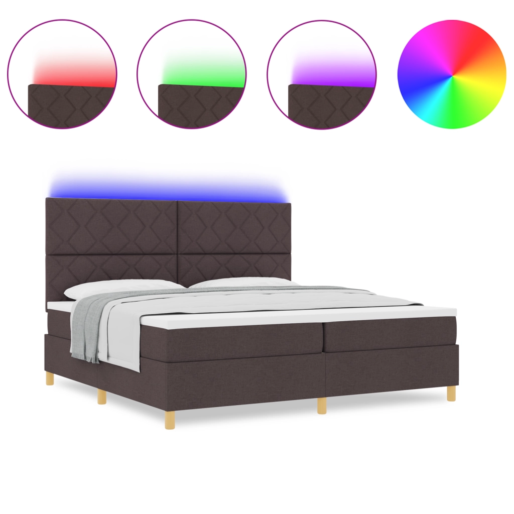 Letto Box Spring con Materasso & LED Marrone Scuro 200x200 cm Tessuto