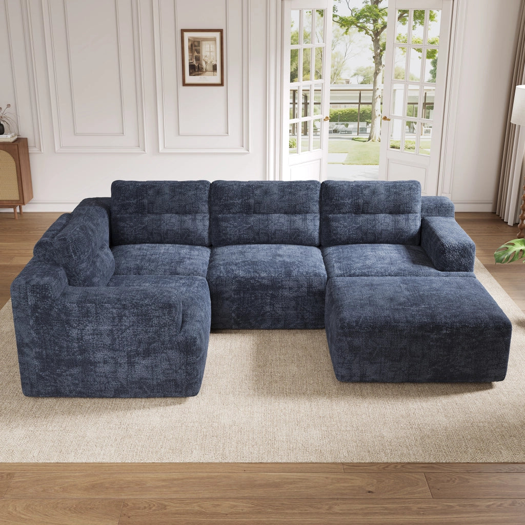 DIVANO Modulare U-form 252x180x82 cm Chenille Blu
