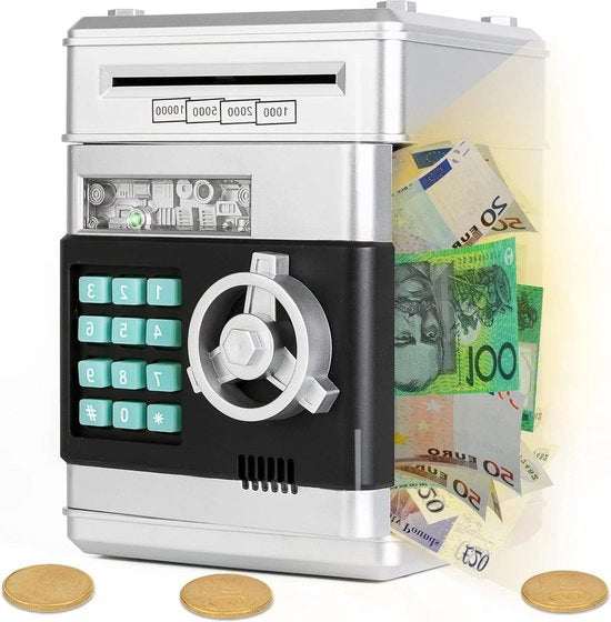 Cassa di Risparmio Elettronica - Contenitore di Risparmio - Denaro in Monete e Biglietti - Codice di Accesso - Regalo Perfetto