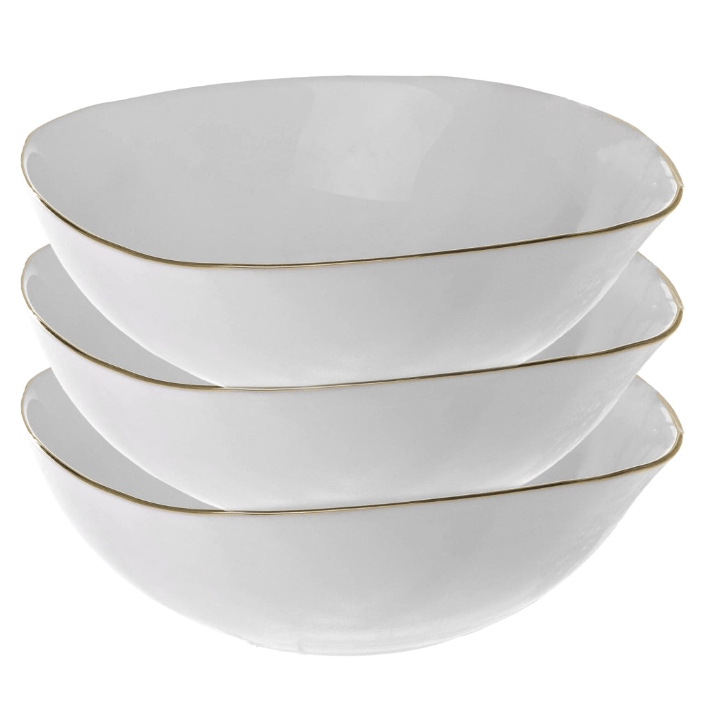 Set di 3 ciotole da insalata in vetro KADAX da 19 cm, bianche e dorate.