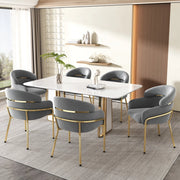 Set di 6 sedie da pranzo in velluto grigio con gambe in metallo