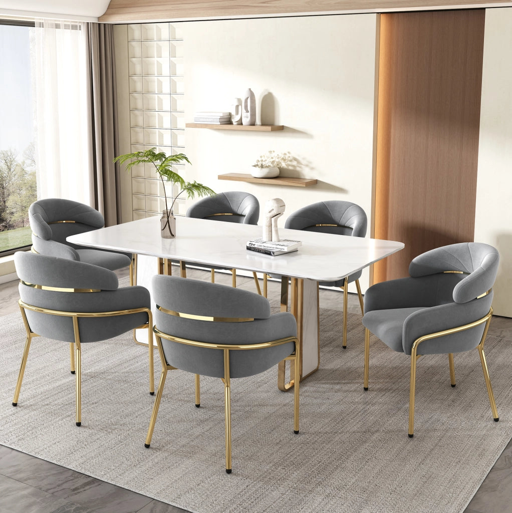 Set di 6 sedie da pranzo in velluto grigio con gambe in metallo