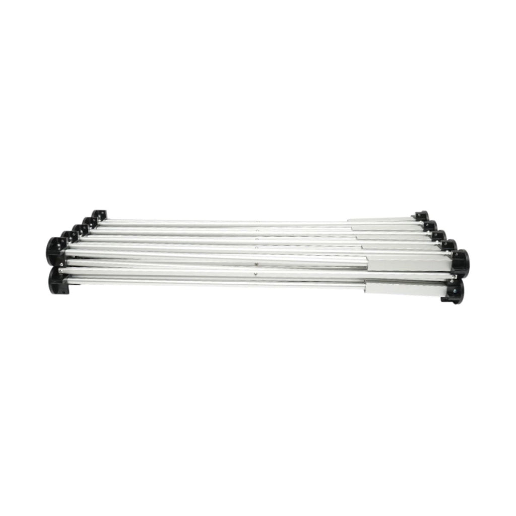Tavolo da lavoro pieghevole a fisarmonica con 10 gambe, struttura in alluminio 226x61x72cm