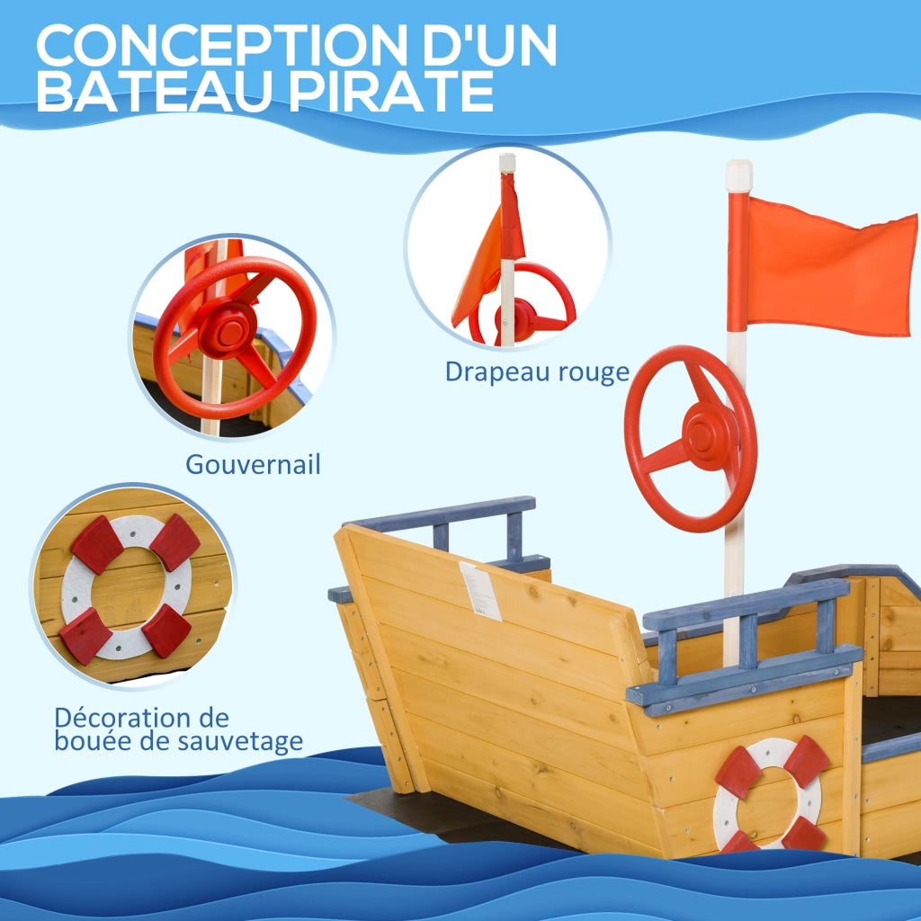 Sandbox Barca Pirata ¨C Zephmum ¨C Rosso con Vela e 2 Scalini