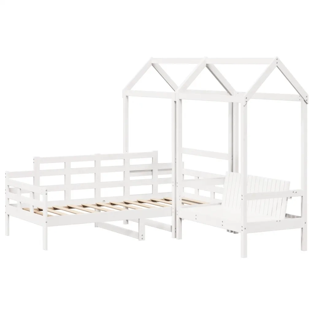 Set Dormeuse e Panca con Tetto Bianco 80x200cm Massello Pino