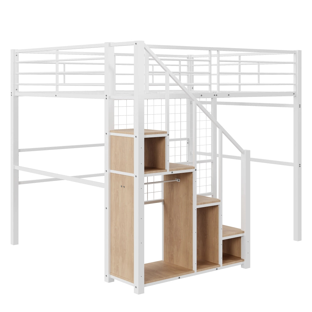 Letto a castello bianco con scala di sicurezza funzione contenitiva in metallo 140x200 cm