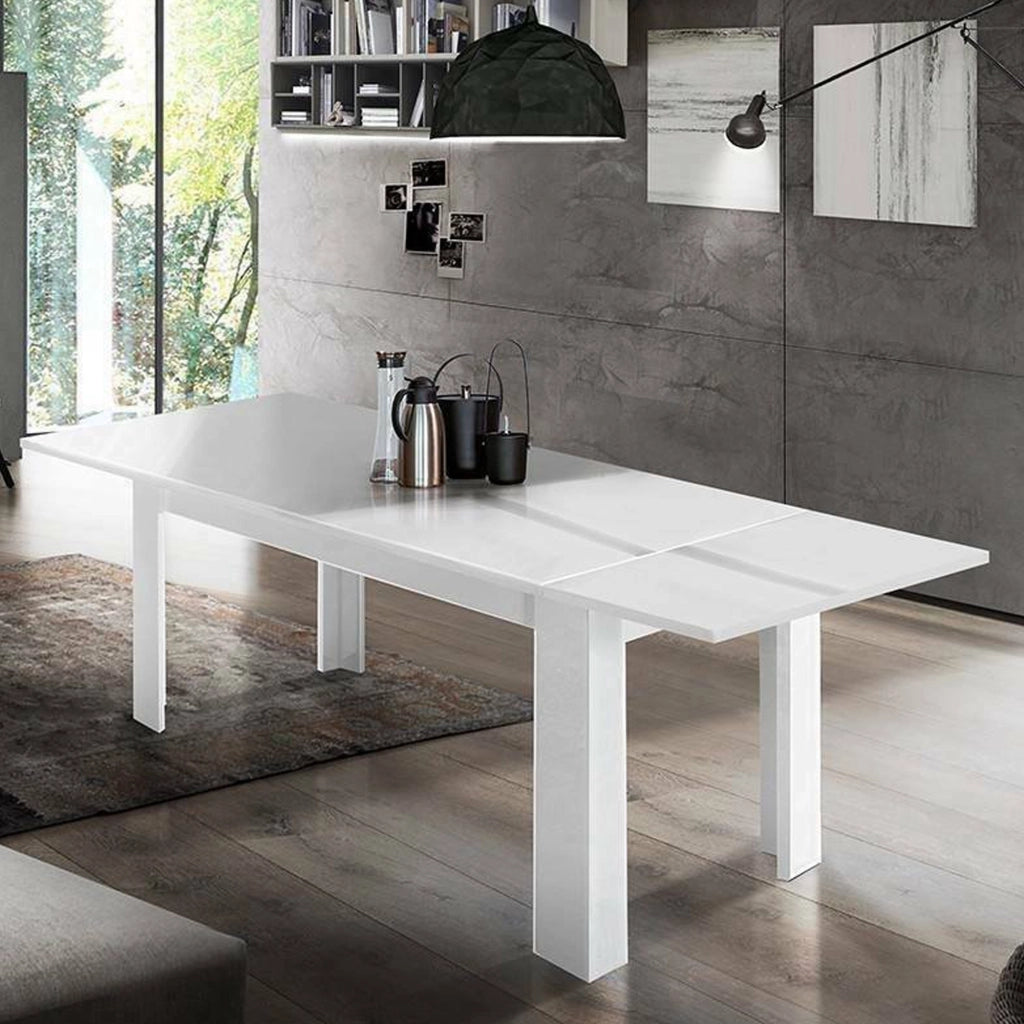 Tavolo per sala da pranzo Agenore, Made in Italy, Tavolo moderno con allunghe, Consolle allungabile, cm 160/210x90h75, Bianco lucido