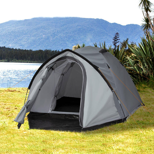 Tenda da Campeggio 4 Persone 325x183x130 cm con Vestibolo e Finestre Grigia