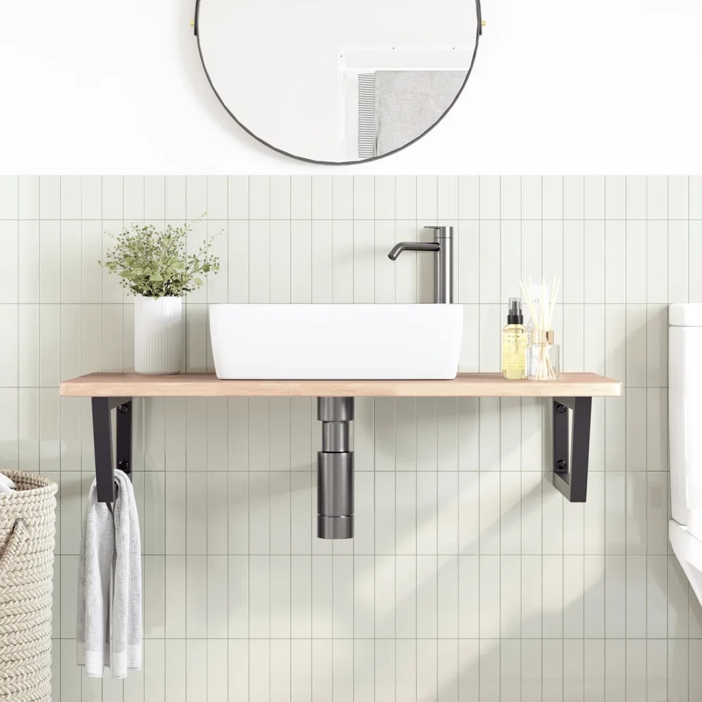 Ripiano a Parete per Lavabo in Acciaio e Massello di Rovere