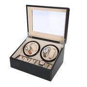 Cassa Automatica per Orologi - 4 Tubi di Rotazione - 6 Posizioni di Stoccaggio - Nero Pelle PU - Ideale per i Collezionisti di Orologi - Accessorio di Lusso - Comp.